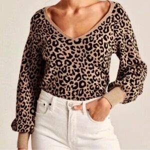 Abercrombie & Fitch Pull Over V Neck Animal Print Sweater Size Small